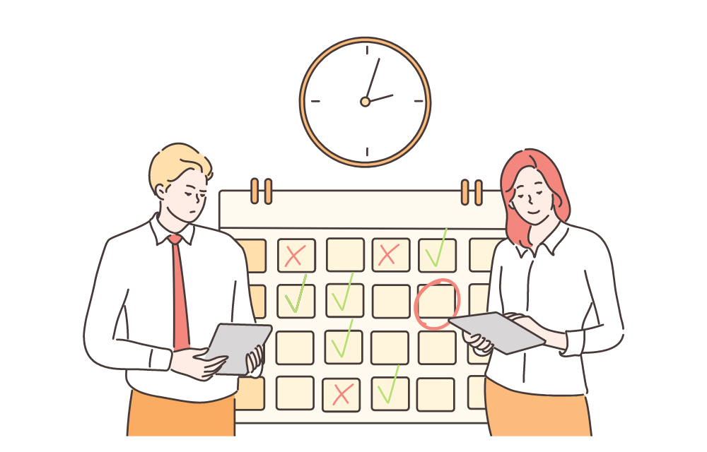 illustration of man and woman with a calendar behind them